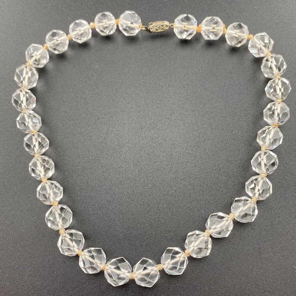 Vintage 13.5" Choker Rock Quartz Crystal Necklace With 14k White Gold Clasp 36gm